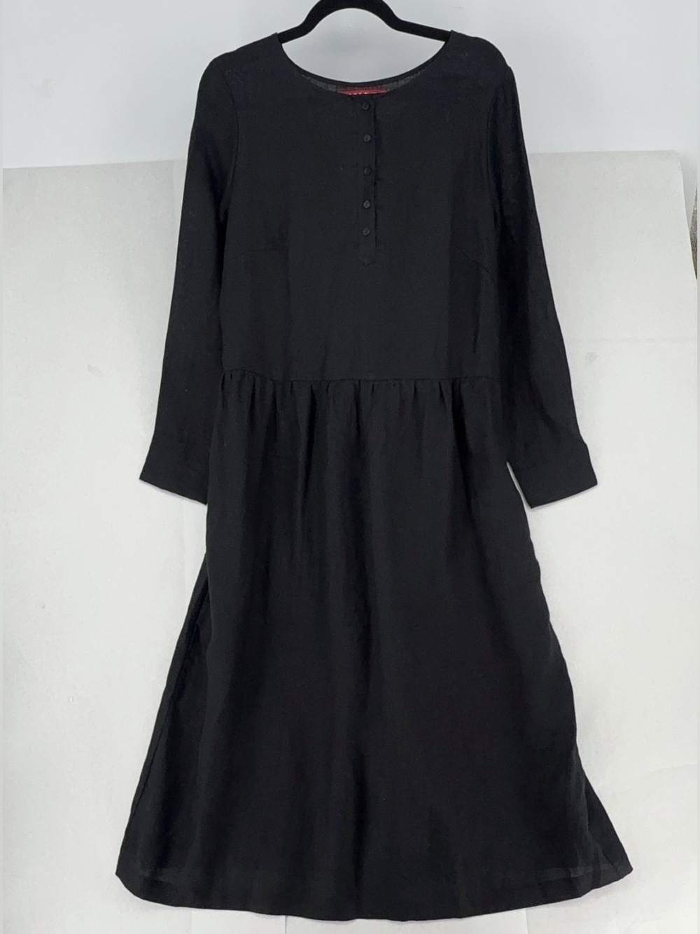 Pyne and Smith Black Long-Sleeve Midi Dress european flax linen XL NWOT